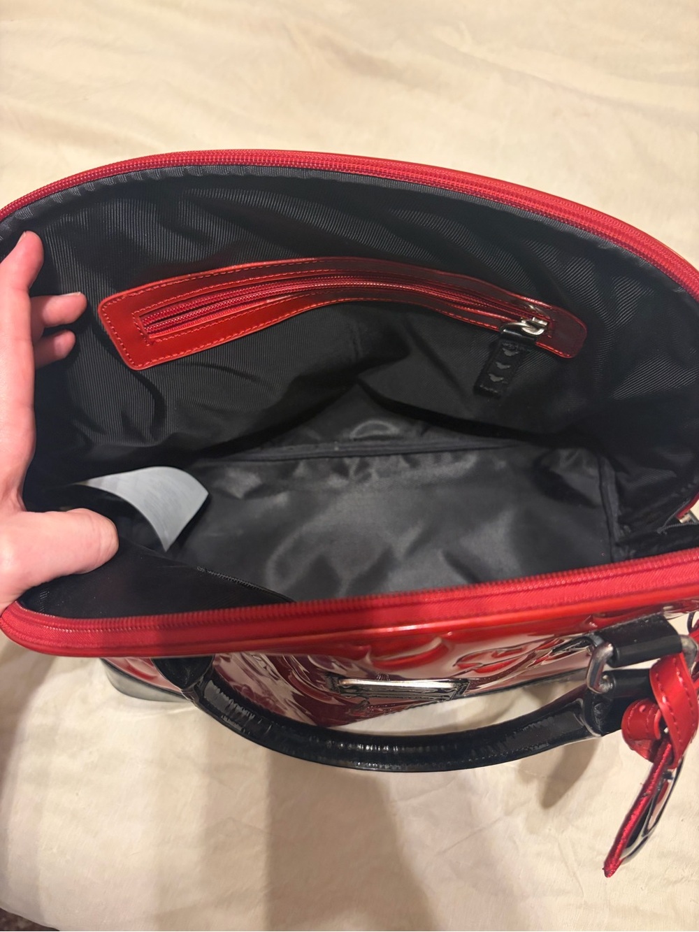 Loungefly Red and Black Minnie & Mickey Patent Dome Satchel - Picture 5 of 7
